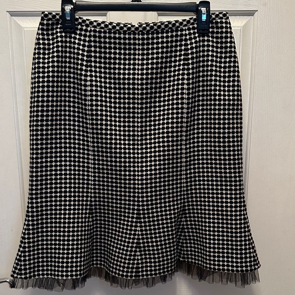 Caslon Black and White A-Line Checkered Pencil Skirt with Tulle Fringe Size 10